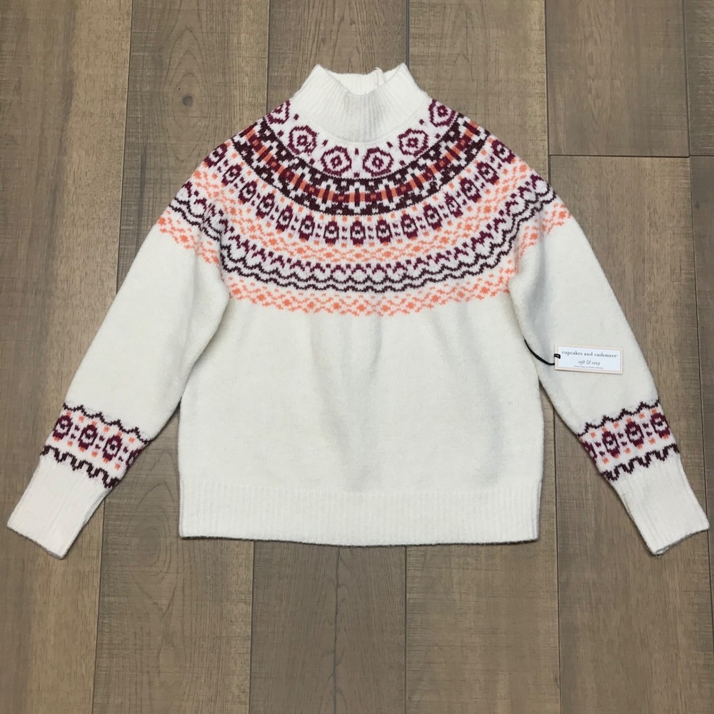 Cupcakes and Cashmere Fair Isle Sweater Womens Size XS Ivory Cream Soft Cozy NEW